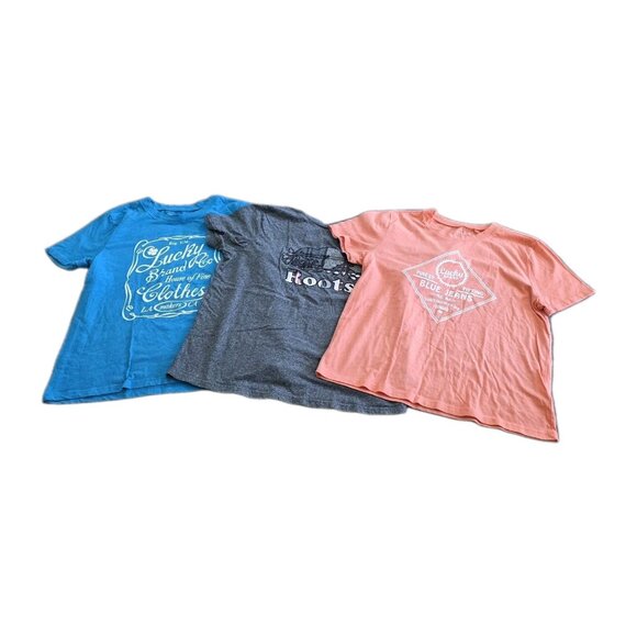 T Shirt Women L Lot of 3 Lucky Brand Roots SS Cotton Blend Print Casual Cottage - Picture 1 of 16
